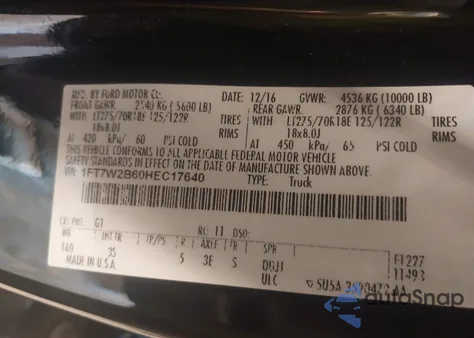 2017 Ford F-250 Xlt from USA, damaged, VIN 1FT7W2B60HEC17640